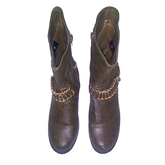 BUCCO Boots Olive Gold Chain & Buckle Size 7.5 - Picture 7 of 7